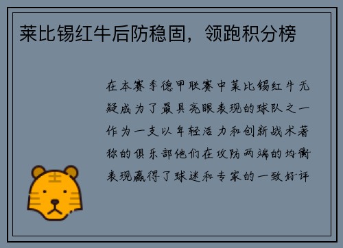 莱比锡红牛后防稳固，领跑积分榜